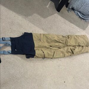 Tan and Black womens Snow Pants with Suspenders